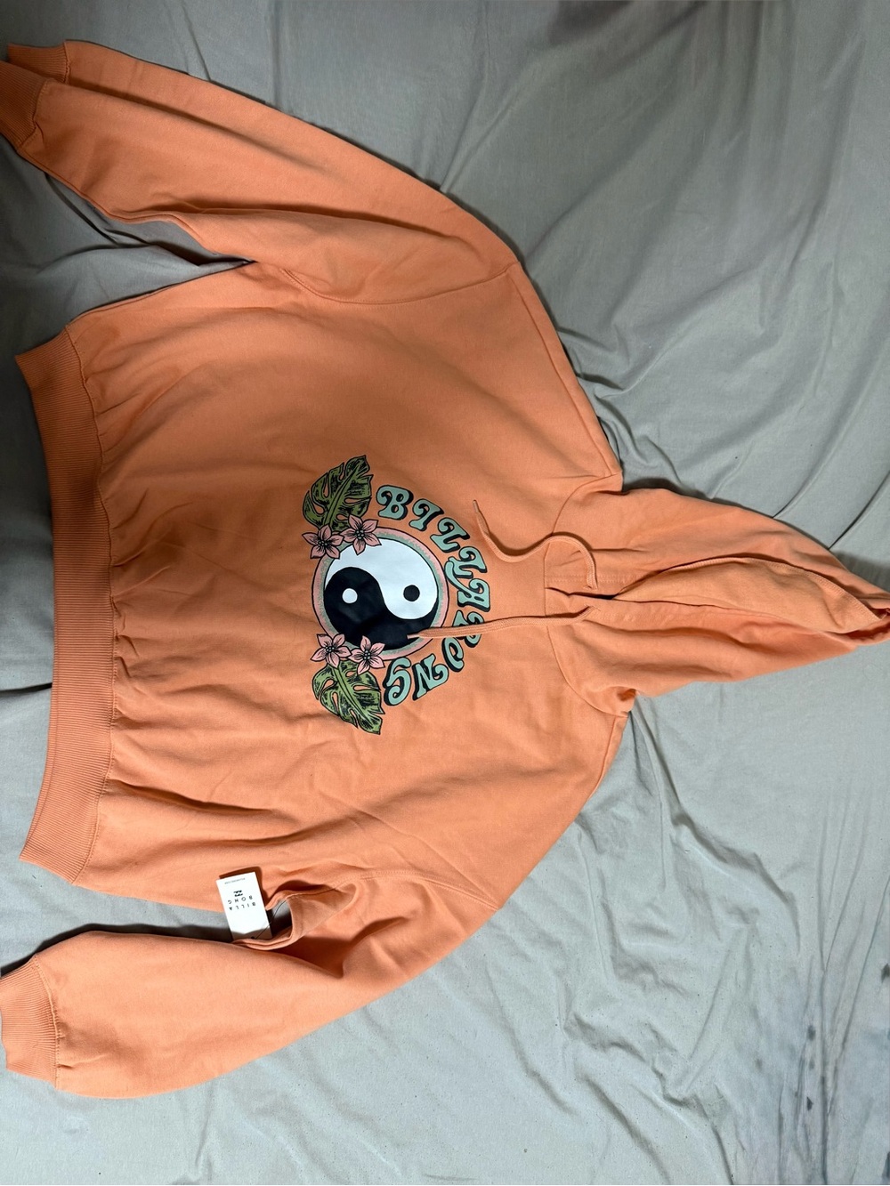Billabong Peach Crewneck Hoodie with Yin-Yang Floral Graphic